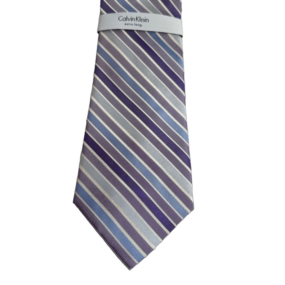 NWT Calvin Klein Silk Tie Purple Blue Ivory Diagonal Striped 4" x 66" Classic